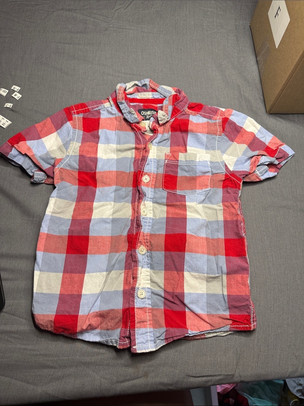 OshKosh B'gosh Red & Light Blue Plaid Short-Sleeve Button-Up